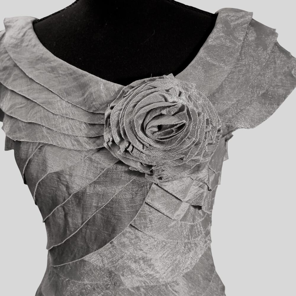 London Times Shutter Pleated Dress Metallic Shimmer Sheath Cocktail Wedding SZ 6